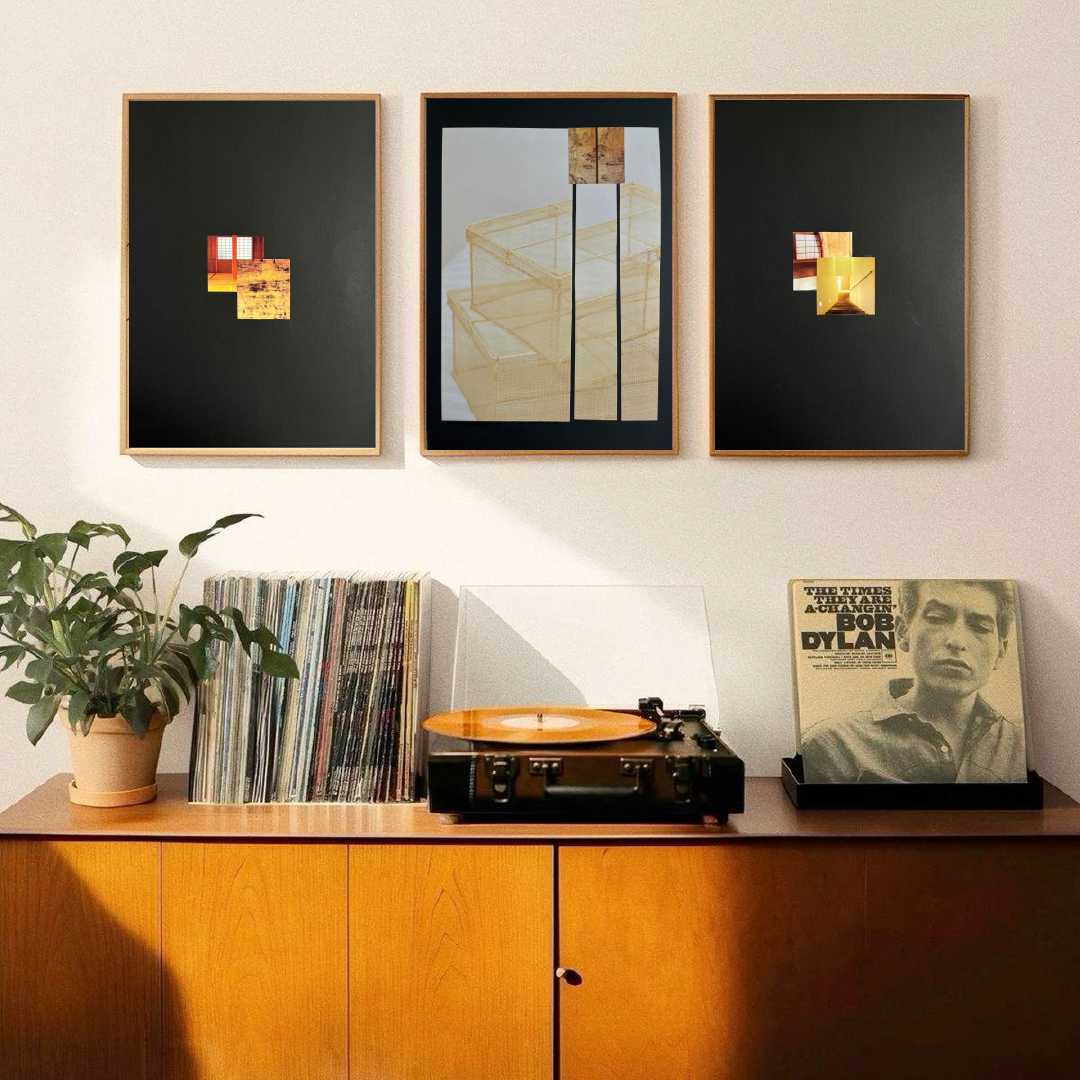Yellow shoji -III pieces - 50x40 - Analog Collage Art